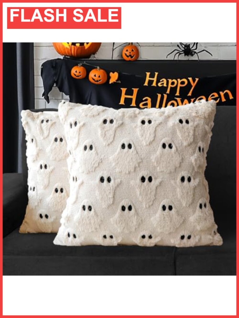 Halloween Throw Pillow Covers 18x18 Set of 2 Polyester Ghost Decor